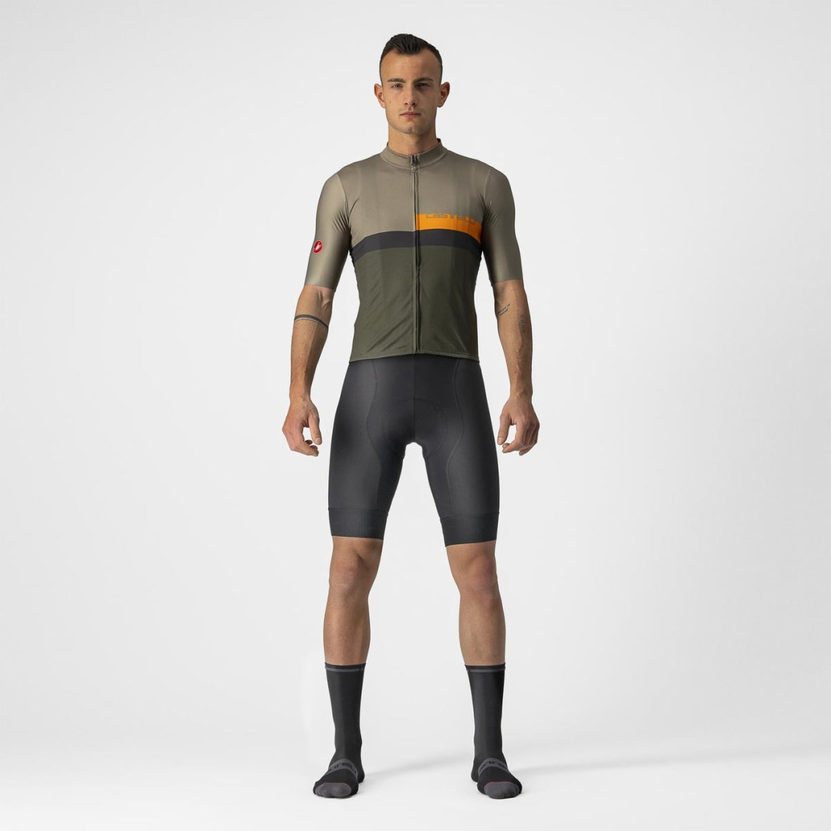 Maglia Castelli ciclismo "A BLOCCO JERSEY" Bark Green/Pop Orange-Dark Gra